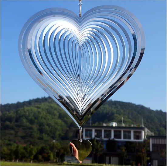 Reflektierender Herz-windspinner Aus Edelstahl – Funkelnde Metall-windmühle Als Gartendekoration Und Vogelabwehr Für Gärten Und Terrassen