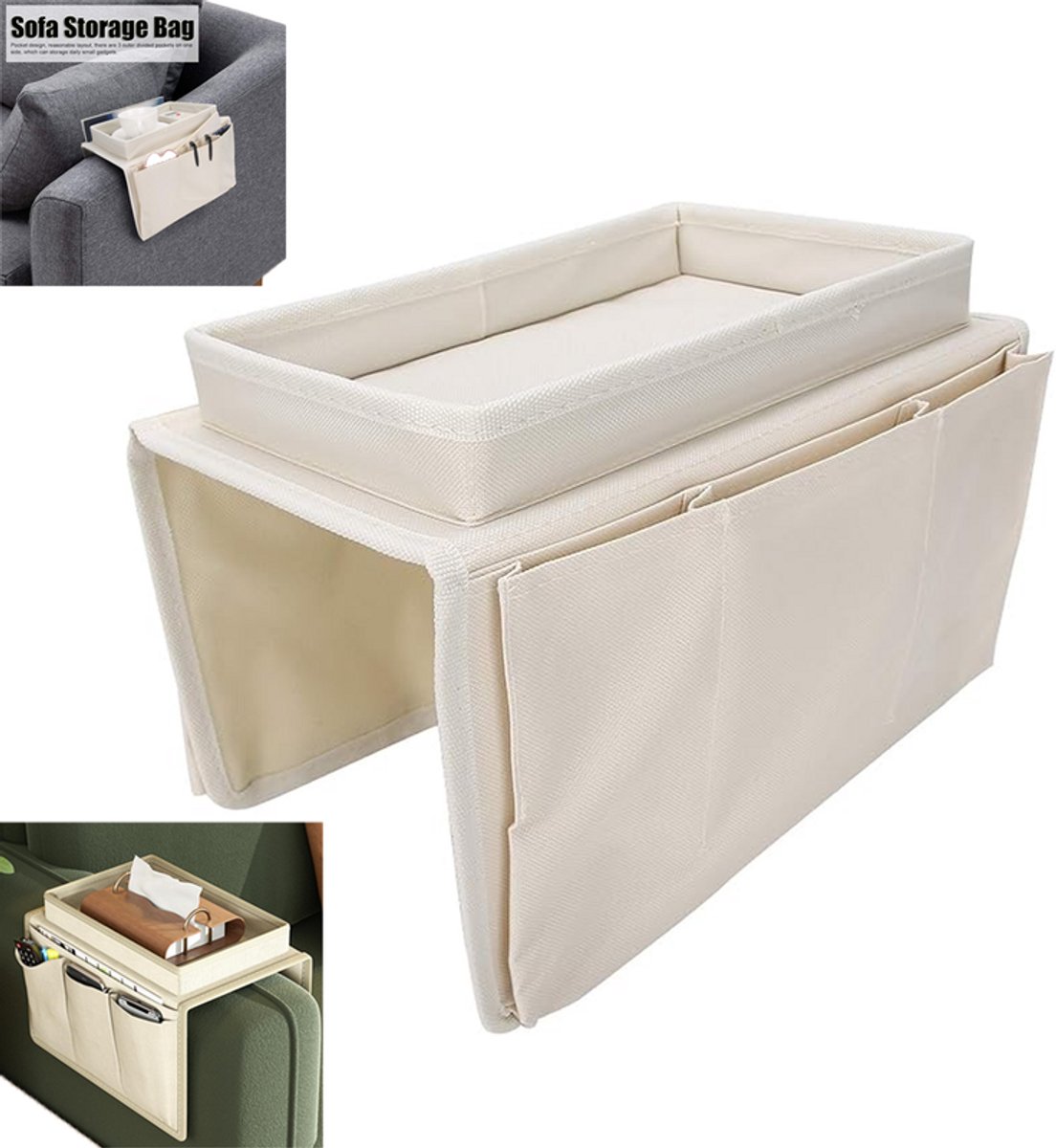 Aufbewahrungsbox Für Armlehnen – Armlehnen – Beige – Getränkehalter Für Das Sofa – Tisch Mit Beistelltisch – Klapptisch Für Das Sofa – Abnehmbare Armlehnen