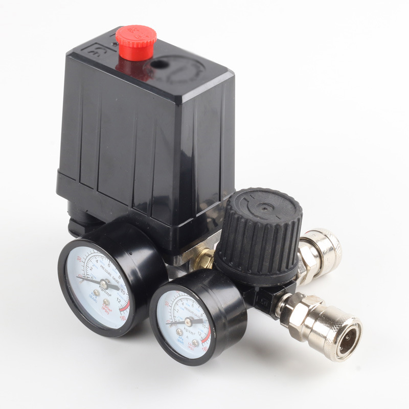 Druckregelschalter Für Luftkompressorpumpe, 4-wege-220-v-druckregler-steuerventil Mit Manometer