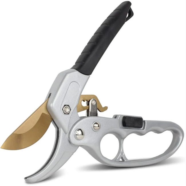 Gartenschere Aus Titanlegierung Mit Ratschenmechanismus – Ergonomischer, Rutschfester Und Sicherer Griff – 20 Cm – Grau