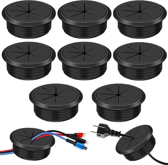 10er-packung 60-mm-kabeldurchführungsdeckel Für Schreibtische – Schwarz