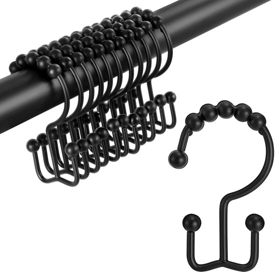 12 Doppelseitige Duschvorhanghaken Aus Metall Mit Leichtgängigen Kugellagern – Geeignet Für Duschvorhangstangen Und -vorhänge Im Badezimmer – Schwarz