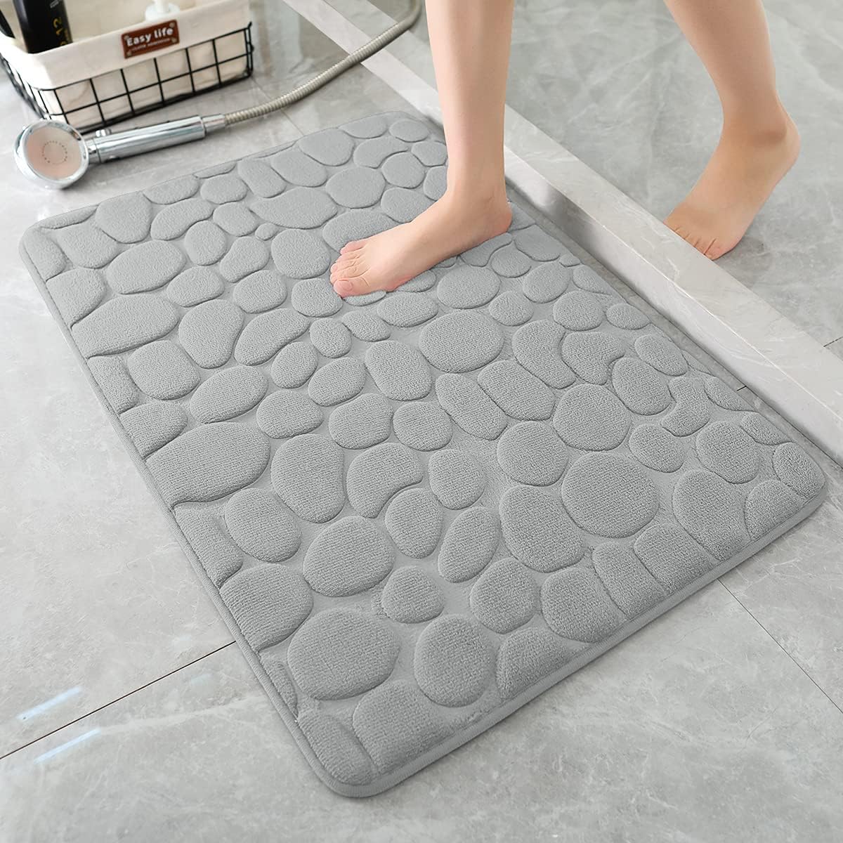 Badematte Aus Memory-schaum, Kieselstein-badematte, Super Saugfähige Badematte Für Badezimmer, Maschinenwaschbare Badematte (50 X 80 Cm, Hellgrau)