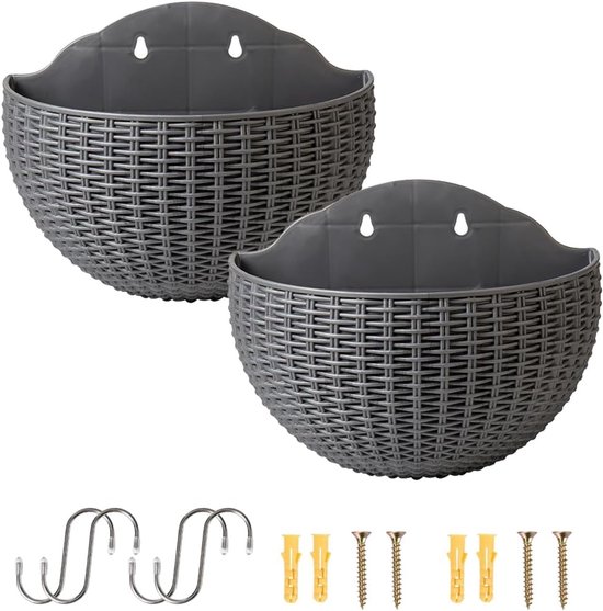 2er-set Halbrunde, Hängende Wandpflanzkörbe Aus Kunststoff Mit Schrauben Und Haken (grau)
