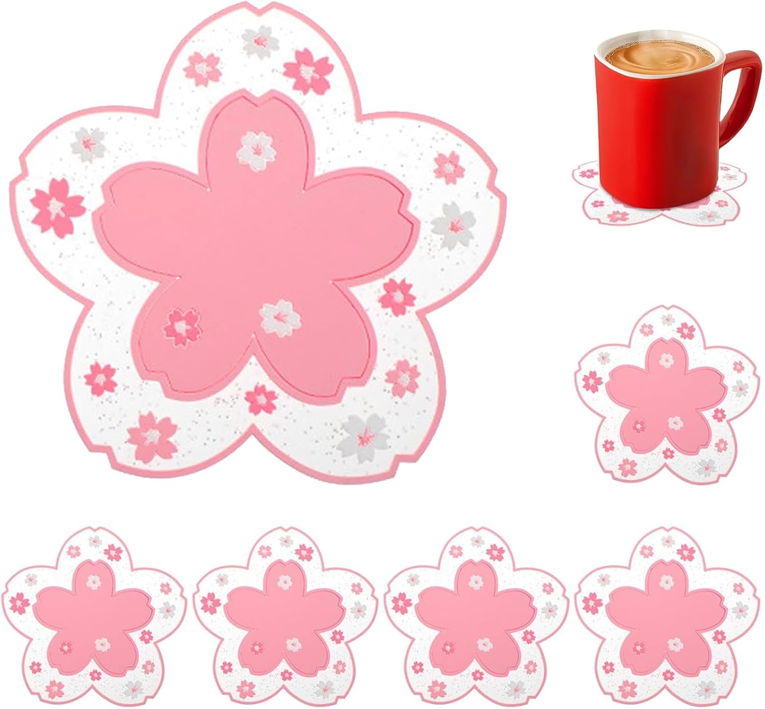 Sechs Kirschblüten-untersetzer, Abwaschbare Untersetzer Mit Kirschblütenmuster, Geeignet Für Zuhause, Restaurant Und Café.