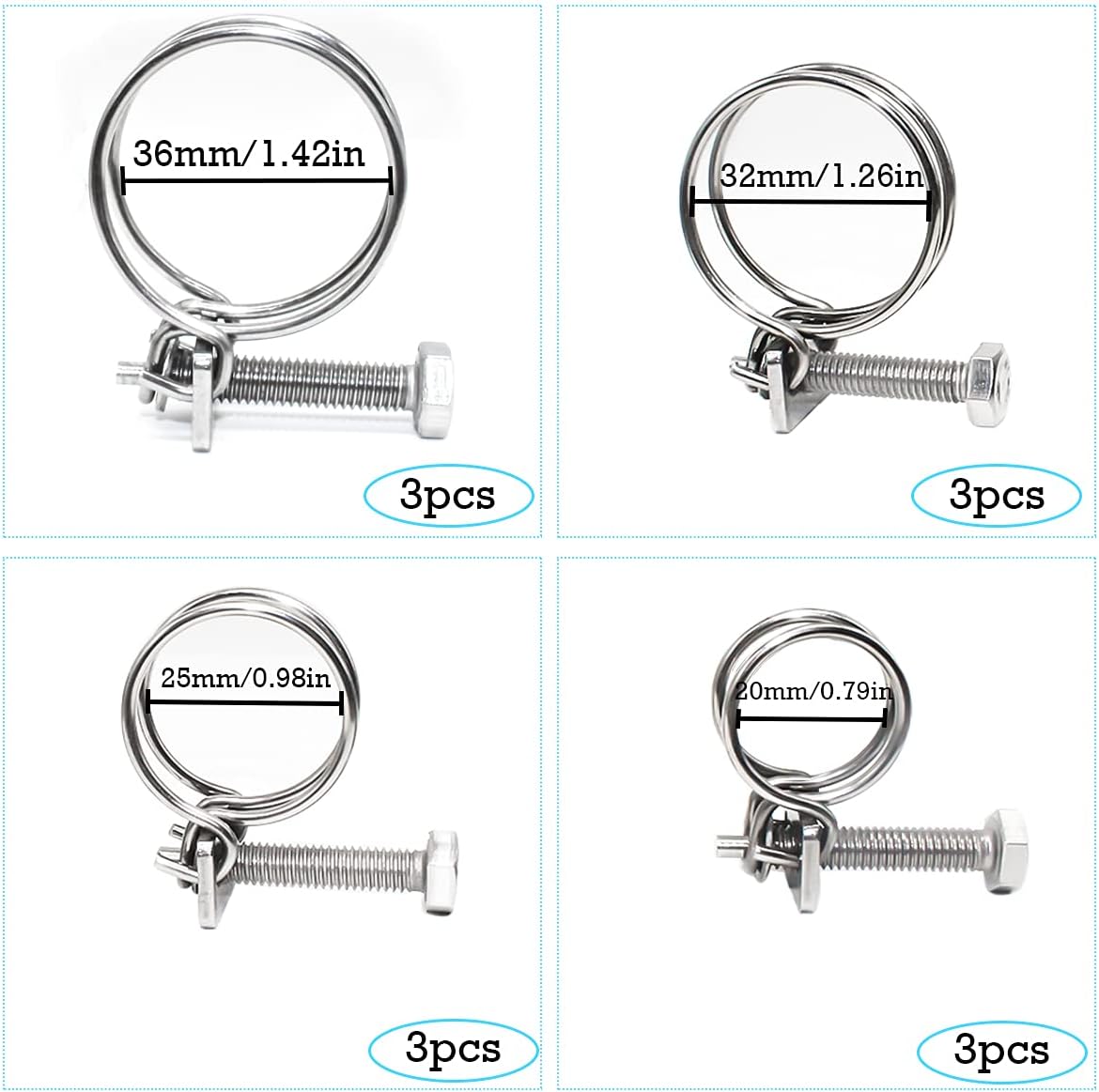 Verstellbare Doppelschlauchschellen, 12er-packung, Edelstahl-schlauchschellen, Metallschellen, Geschikt Voor 20mm 25mm 32mm 36mm Tubeing.