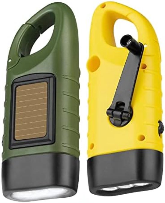 Dynamo-taschenlampen, Solarpanel, Mini-led-notfalltaschenlampen, 2 Stück, Karabiner, Handkurbel, Kompaktlicht
