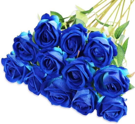 Künstliche Rosen, 12er-pack – Samtimitat – Dekoration – Realistisches Aussehen – 48 Cm Lang – Königsblau