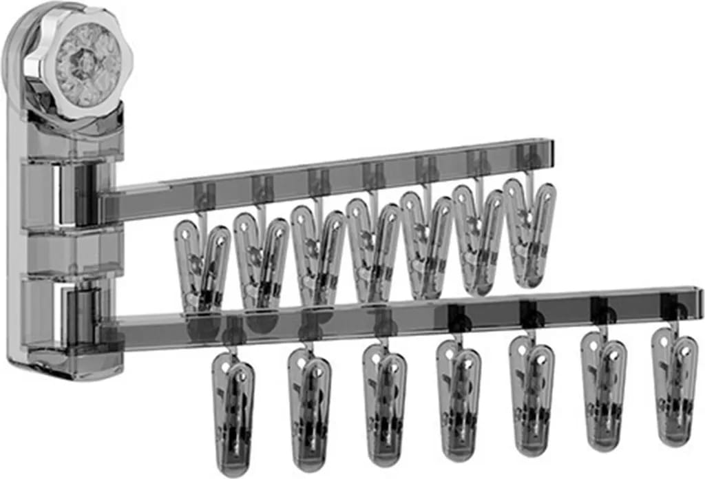 Wandmontierter Socken- Und Kleiderständer, Drehbarer Kleiderbügel, 28 Clips, Hohe Tragfähigkeit, Badezimmer-kleiderständer (transparent Grau).