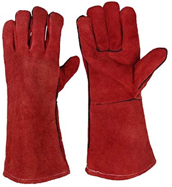 Hochwertige, Hitzebeständige Schweißerhandschuhe Aus Echtem Leder Mit Futter, Groß, Für Holzöfen, Grills, Gartenarbeit Und Andere Arbeiten Im Handwerk.