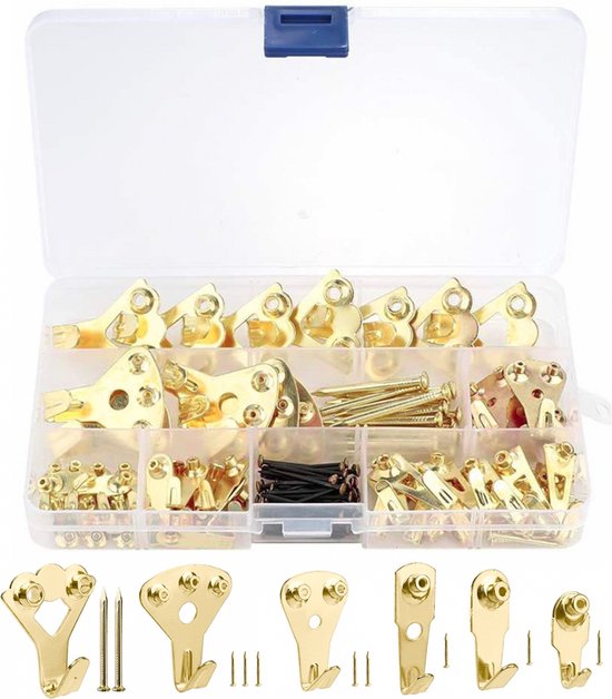 Bilderhaken, Fotorahmenhaken, Wandhaken, Schraubenset, 120-teilig, Fotohaken, Gemälde, Bilderrahmenaufhänger, Wandbefestigungsset Mit Nagelhalterung