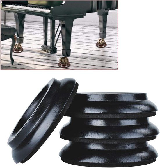 4-teiliges Set Rollenfüße Aus Massivholz Für Klaviere, Schwarze Rutschfeste Bodenschutzpads