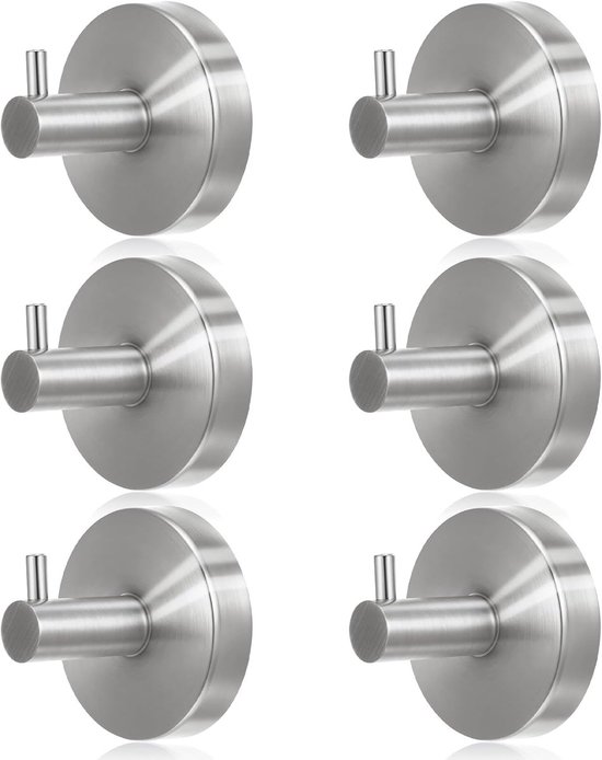 Vakuum-saughaken – Starke Vakuumhaken – Wiederverwendbar – 6er-pack – Edelstahl 304 – Handtuchhalter – Tragkraft Pro Haken: 10–15 Kg – Silber