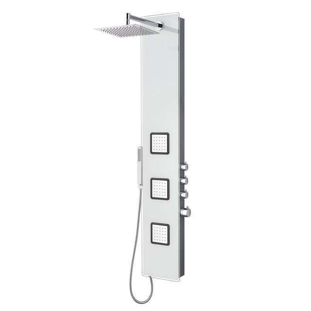 Stilform - Duschpaneel aus Glas mit Thermostat in Weiss mit xxl Regendusche