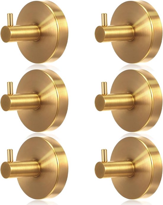Vakuum-saughaken, Starke Vakuumhaken, 6er-pack, Edelstahl 304, Handtuchhalter, Haken Für Küche & Haushalt, Tragkraft Pro Haken: 10–15 Kg, Gold