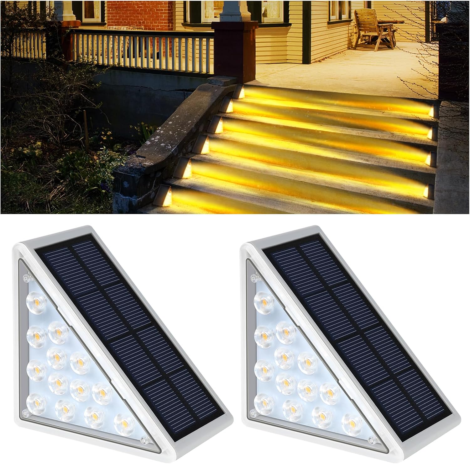 2er-pack Treppenhausleuchten, Warmweißes Licht, 13 Leds, Wasserdicht, Solarbetrieben, Für Den Außenbereich, Geeignet Für Treppen, Verandabretter, Terrassenränder Und Wege.