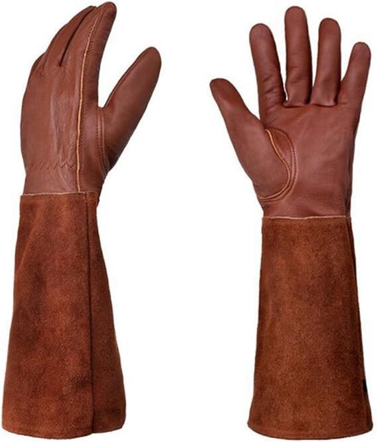 Größe L, Braun, 42 Cm, Kunstleder-schutzhandschuhe Für Die Gartenarbeit Beim Strauchschneiden
