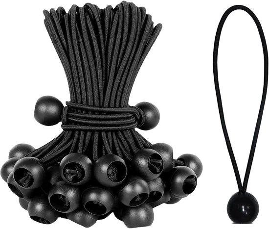 25-teiliges Set Elastischer Kugelseil-zeltspanner – Schwarz