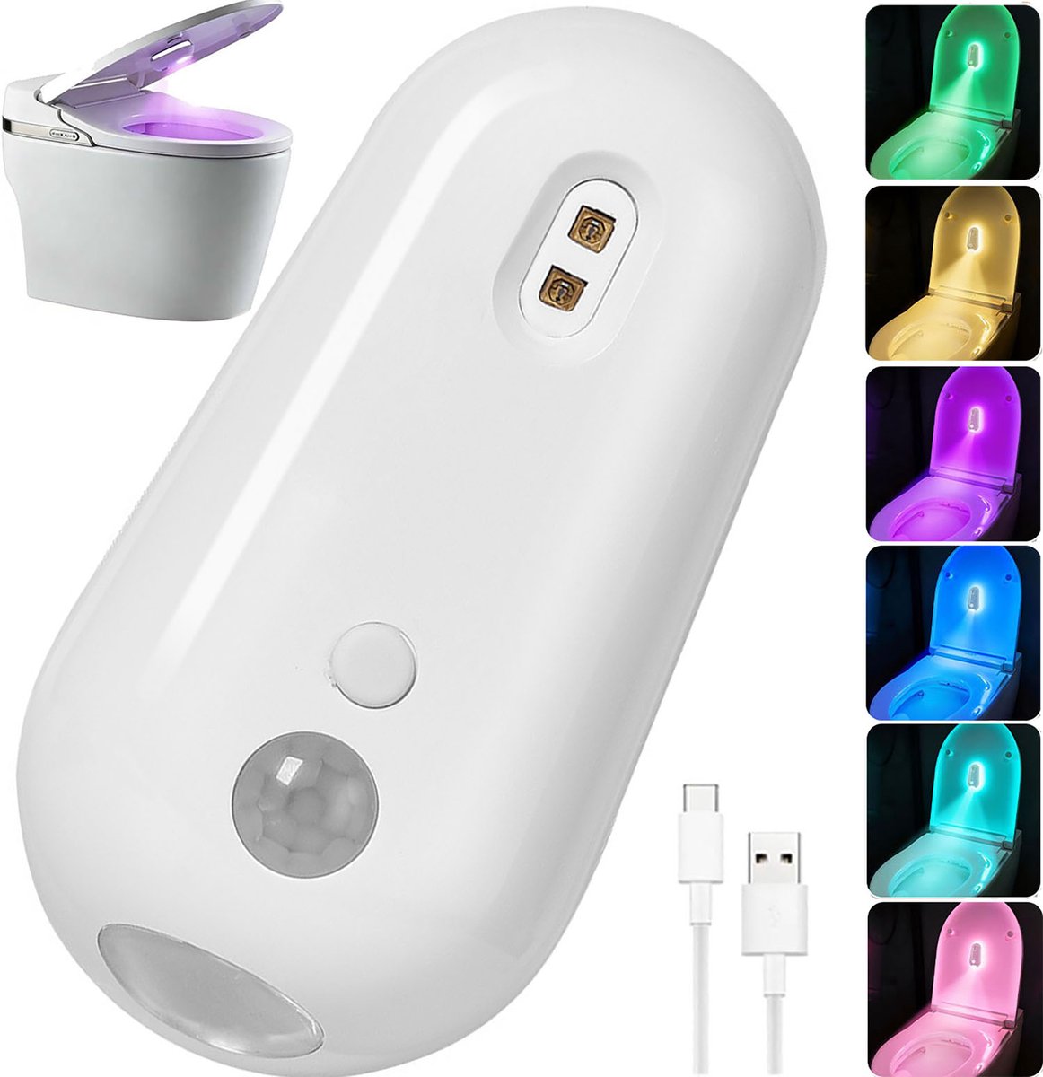 Led-toilettenbeleuchtung Mit Bewegungssensor – Intelligente Toilettenlampe Mit Uv-sterilisation – Wc-nachtlicht In 6 Farben – 2-in-1-toiletten-nachtlicht – Led-toilette