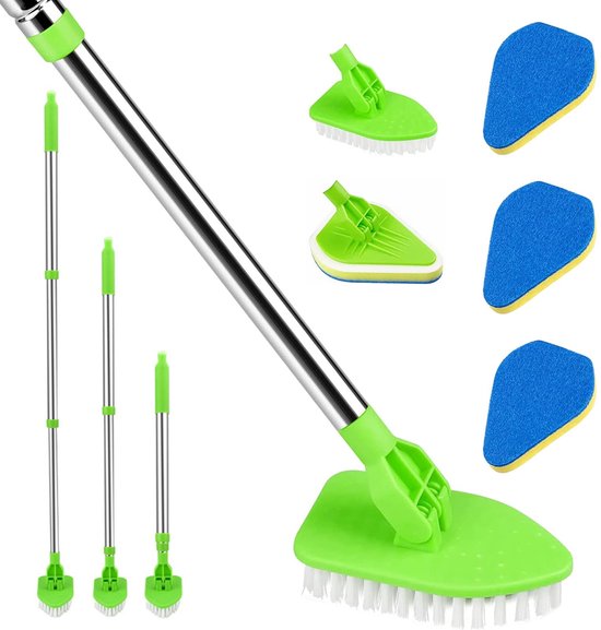 3-in-1 Reinigungsbürste – Verstellbarer Teleskopstiel (95 Cm) – 180° Drehbar – Geeignet Für Badezimmer Und Fußböden – Edelstahl – Scheuerbürste