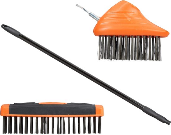 Terrassenbürste, Gartenbürste, 3-in-1-unkrautbürste, Fugenbürsten-set, Borsten Aus Kohlenstoffstahl, Fugenschaber, Schrubber, Für Pflaster, Dächer, Moos, 133 Cm, Schwarz
