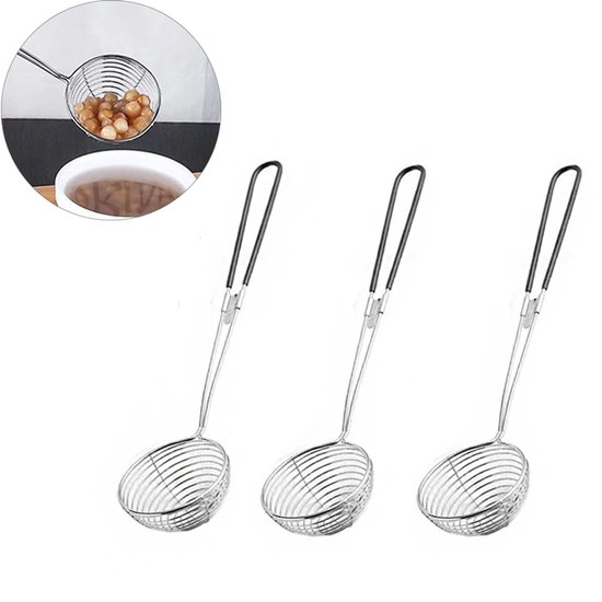 3-teiliges Fondue-siebset Aus Edelstahl Mit Rutschfestem Griff, 27,5 X 6 Cm, Für Hotpot, Restaurants, Partys Und Buffets – Schwarz