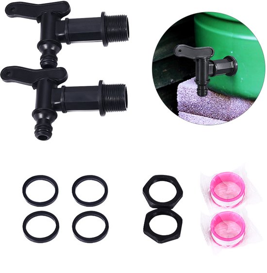 2-teiliger Regenfasshahn, Kunststoff-auslassventil Mit Dichtungsmutter Und Gummiring, 25 Mm, Für Wassertanks, Eimer, Haus Und Garten – Schwarz