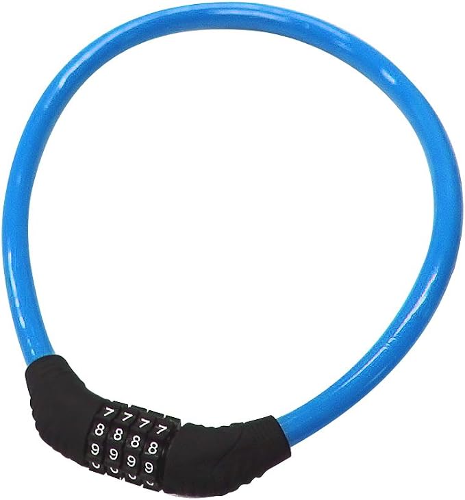 Blaues Lederringschloss Für Fahrräder, 4-stelliger, Zurücksetzbarer Zahlencode, Kabelschloss, Geeignet Für Fahrräder, 2 Fuß X 1/2 Zoll.