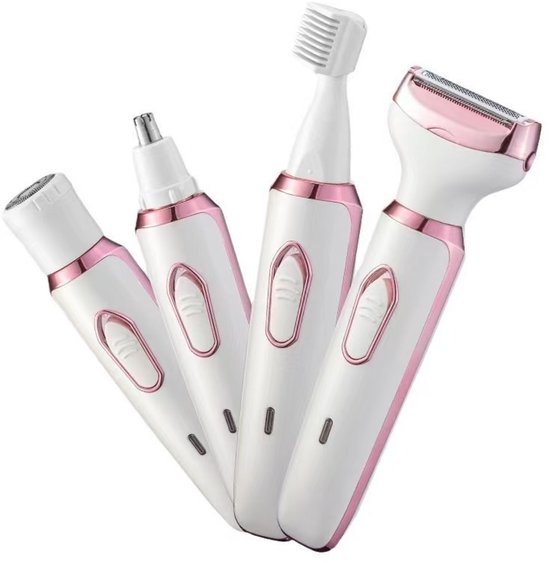 4-in-1 Akku-haarentfernungsset, Multifunktionaler Augenbrauentrimmer Und Rasierer Für Gesicht Und Körper, Wasserfeste Scherköpfe, Weiß-roségold