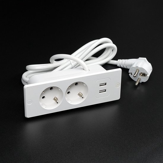 Tischsteckdosenleiste Mit 2 Steckdosen, 2 Usb-anschlüssen Und Einem 1,5 Meter Langen Kabel - Geeignet Für Tischplatten Und Konferenztische (weiß).