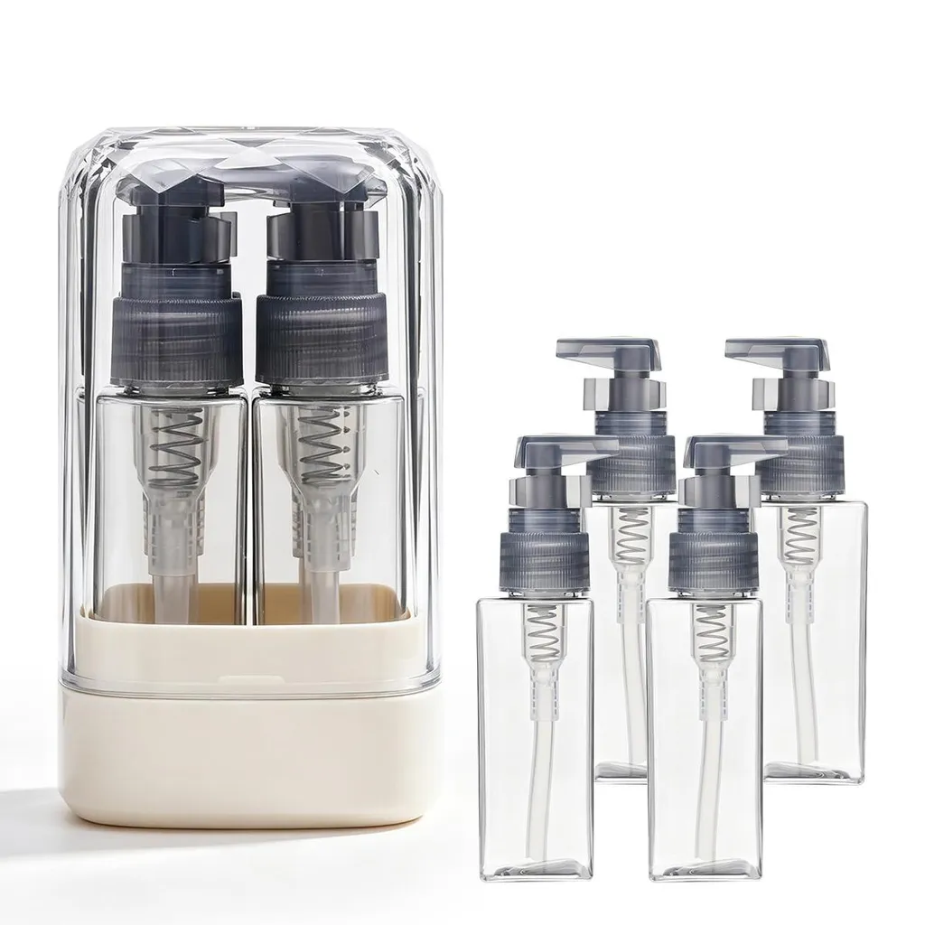 4-in-1 Mehrweg-reiseflasche Mit Becherhalter Und Etikettenaufklebern Für Duschgel Und Lotion (beige)