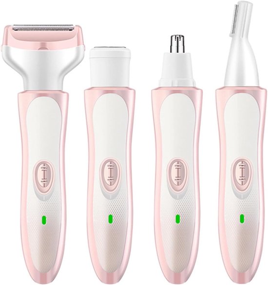 4-in-1 Wiederaufladbares Multifunktions-haarentfernungsset, Wasserfester Rasierer Für Gesicht, Körper Und Nase, Rosa-weiß