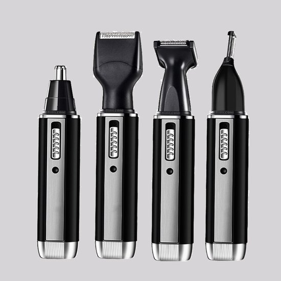 Wiederaufladbarer 4-in-1 Multifunktionstrimmer Für Männer, Für Nase, Ohren, Augenbrauen Und Bart, Wasserfest, Schwarz-silber