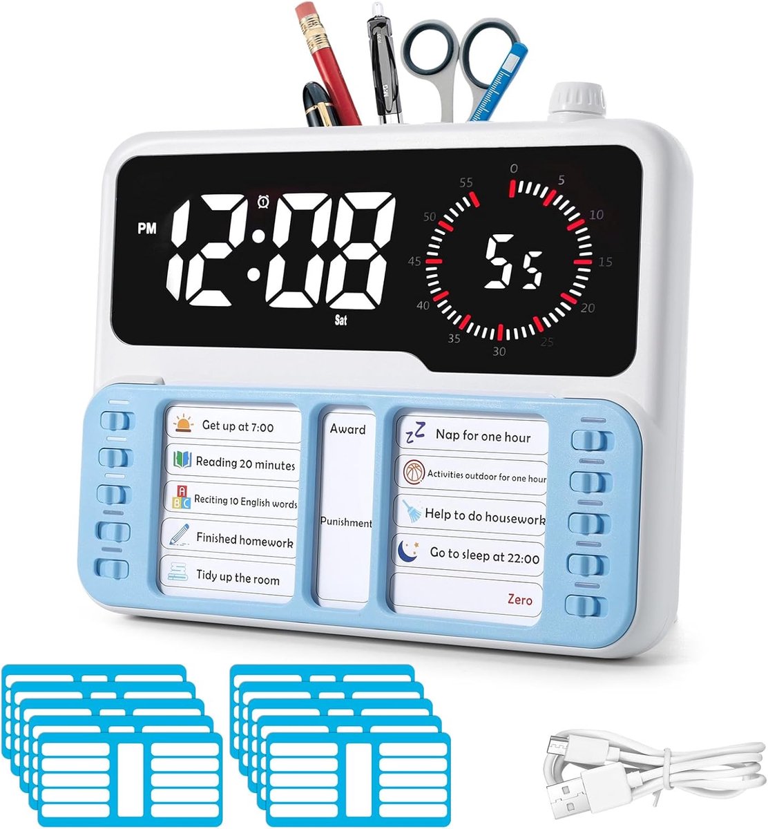 Visueller Timer Für Kinder – Zeitmanagement-tool Für Autismus Und Adhs Mit Digitalem Alarm – Pomodoro-timer – Aufgabenplaner – Inklusive