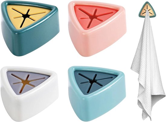 Selbstklebendes Handtuchhaken-set, Dreieckiger 3d-wandhaken, Starker Klebestreifen, Aufbewahrungsständer Für Geschirrtücher Und Spültücher (4er-set, Weiß)