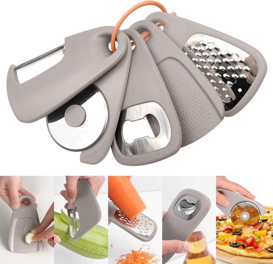 Stapelbarer 5-in-1-küchenhelfer Aus Edelstahl – Schäler/reibe/öffner