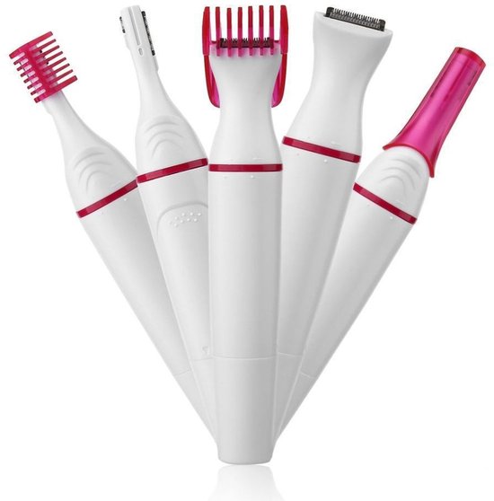 Elektrischer 5-in-1 Haarentferner Und Augenbrauentrimmer, Multifunktionsrasierer Für Gesicht, Körper Und Bikinizone, Weiß-rosa