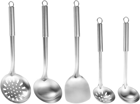 5-teiliges Küchenhelfer-set Aus Edelstahl – Nicht Magnetische Küchenspatel – Schöpfkellen – Dickwandiger Edelstahlspatel Und Schaumlöffel – Spülmaschinenfest