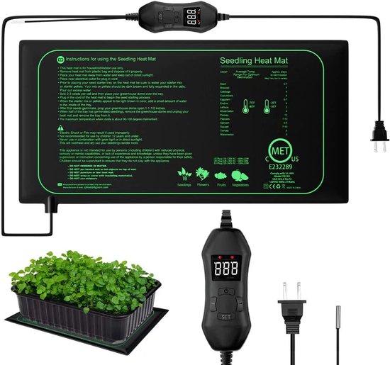 Pflanzenheizmatte – Met Thermostat – Modell Mit Digitaler Temperaturregelung – Für Pflanzen Und Blumen – Anzuchtmatte – 25 X 52 Cm