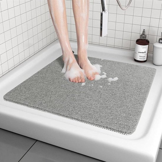 Rutschfeste Luffa-badematte Mit Abflusslöchern – Weich Und Komfortabel – Rutschfeste Matte Für Senioren – Grau – 60 X 60 Cm