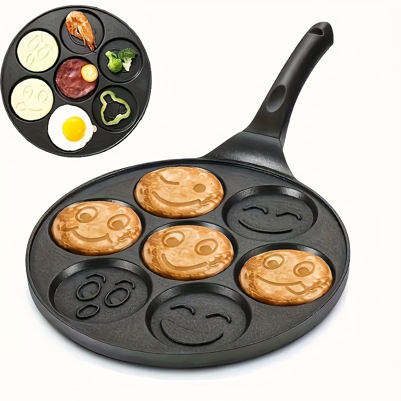 7-teilige Eierpfanne Mit Smiley-motiv, Keramik-antihaftbeschichtung, Gasversion Für Frühstück Und Pfannkuchen