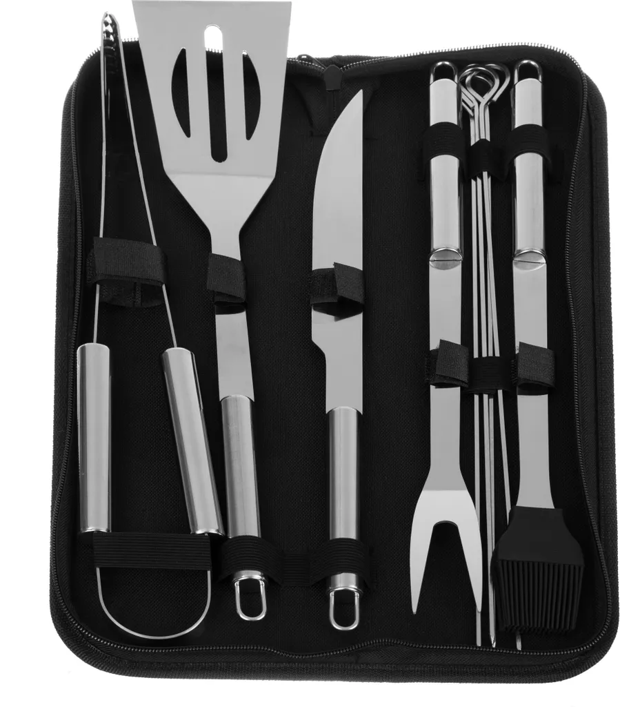 9-teiliges Grillbesteck-set Aus Edelstahl Mit Aufbewahrungsbox Zum Grillzubehör Gehören Grillzange, Pfannenwender Und Fleischgabel.