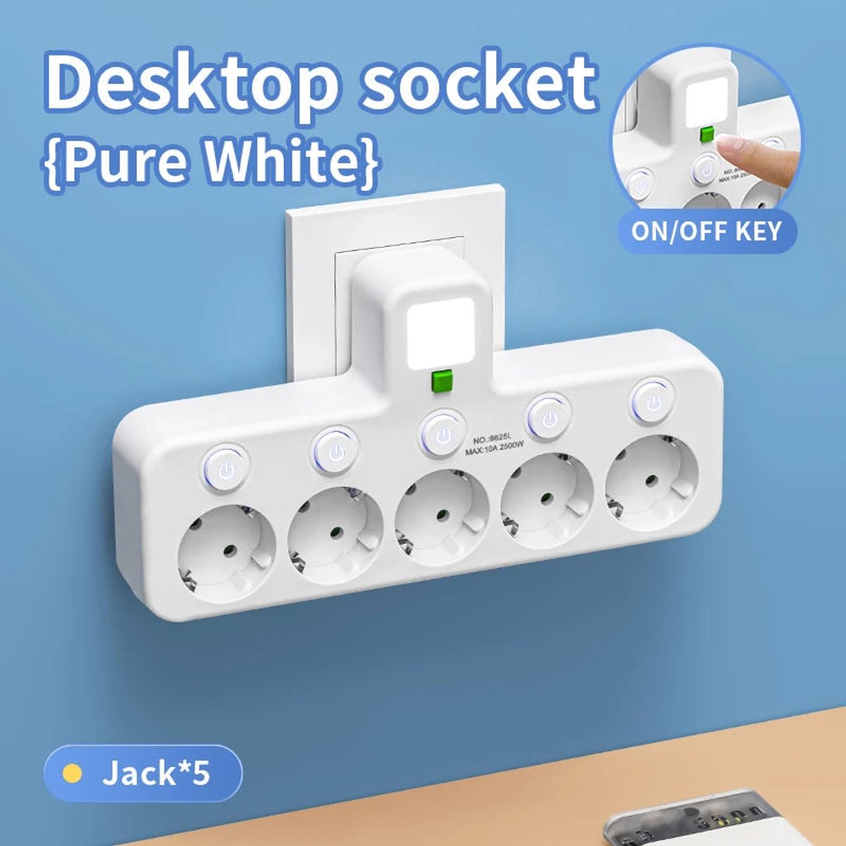 Eu-serie – Mehrfachsteckdose – 5 Steckdosen – Adapter – Für Den Heimgebrauch – 5 Steckdosen – Ohne Usb-c – Weiß