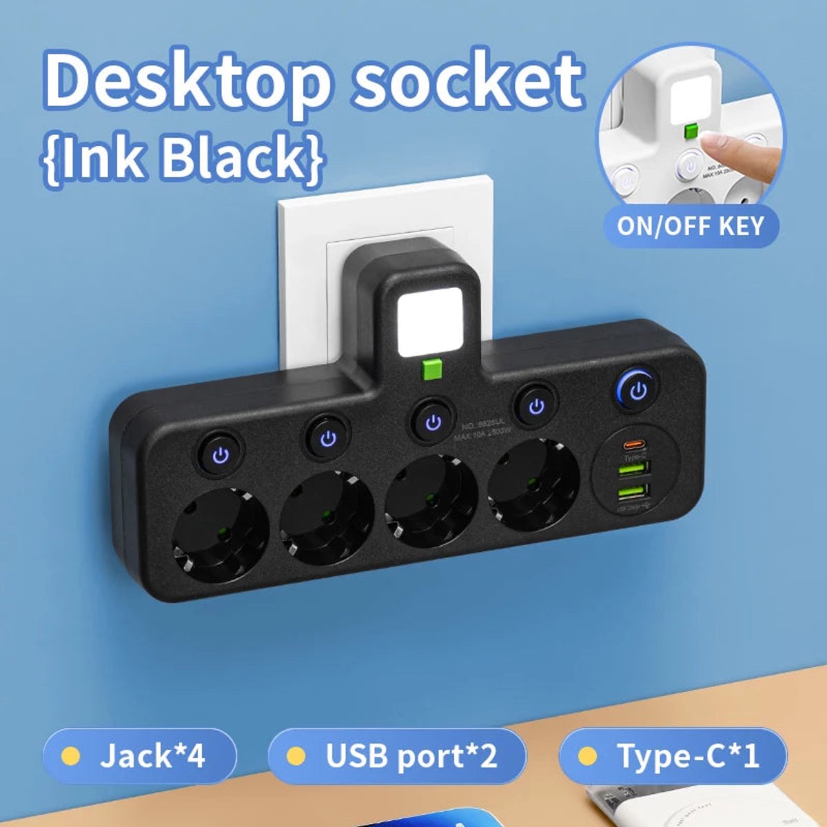 Eu-serie – Mehrfachsteckdose – Mit Usb Typ-c – 4 Steckdosen – Für Den Heimgebrauch – Schwarz