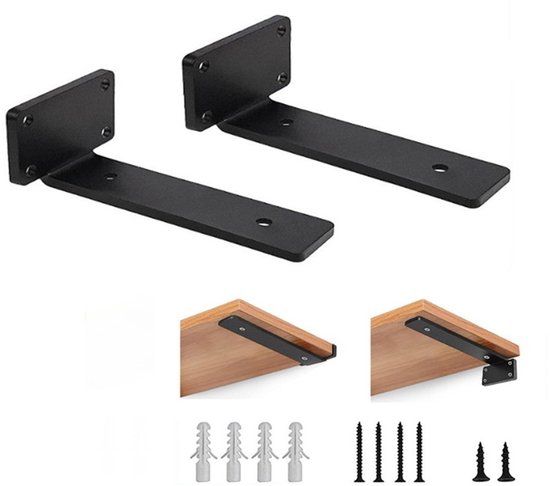 2-teilige Regalträger, L-förmig, Schwebend, Verdeckt, Inklusive Schrauben – 25 Cm – Für Wand, Küche, Schlafzimmer, Badezimmer, Wohnzimmer – Schwarz