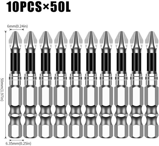 K5 Anti-rutsch-phillips-schraubendreherbits, Extra Hart, Hohe Härte, Schlagfest, Elektrisches Bohrmaschinen- Und Schraubendreher-set, 10-teilige Packung [50l]