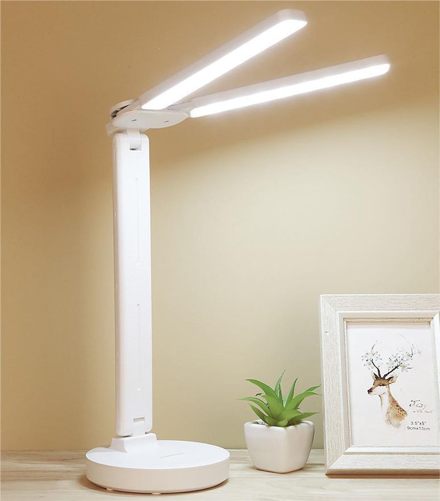 Doppelkopf-schreibtischlampe, Led-schreibtischlampe, Stufenlos Dimmbare Schreibtischlampe Mit Fünf Farben, Bürolampe