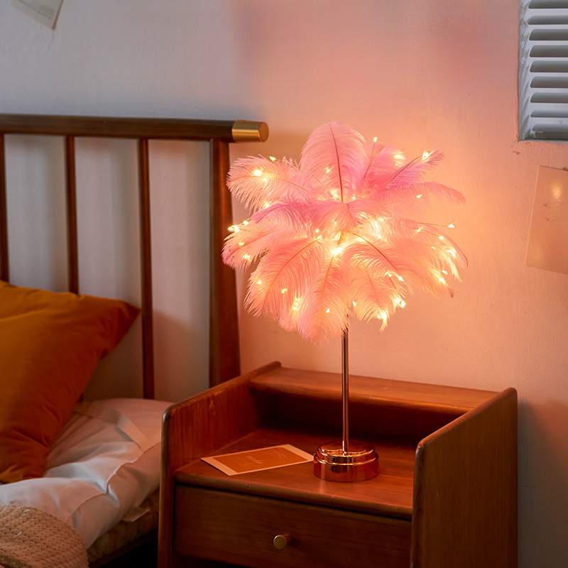 Nordische Tischleuchte Mit Federdesign, Romantisches, Warmes Dekolicht Für Schlafzimmer, Wohnzimmer, Nachttischlampe Mit Usb-fernbedienung