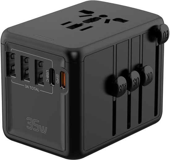 Universeller Reiseadapter, Internationaler Schnellladestecker Mit Usb-a-, Usb-c- Und Netzbuchse