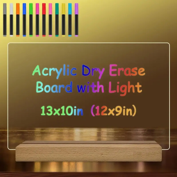 Led-schreibtafel Aus Acryl – Abwischbare Marker – Wiederbeschreibbare Leuchttafel – Für Schreibtisch – Kinderzimmer – Led-nachtlicht – Raumdekoration – 30 X 20 Cm